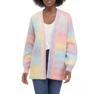 Crown & Ivy Pastel Rainbow Ombre Open Front Catdigan Womens Size Medium